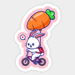 Cute Rabbit Riding Bicycle With Carrot Balloon Cartoon Sticker